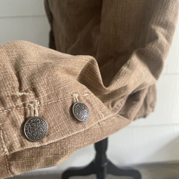 FDJ French Dressing Brown Embroidered Denim Look Short 2-button Blazer (TT) - Picture 10 of 13